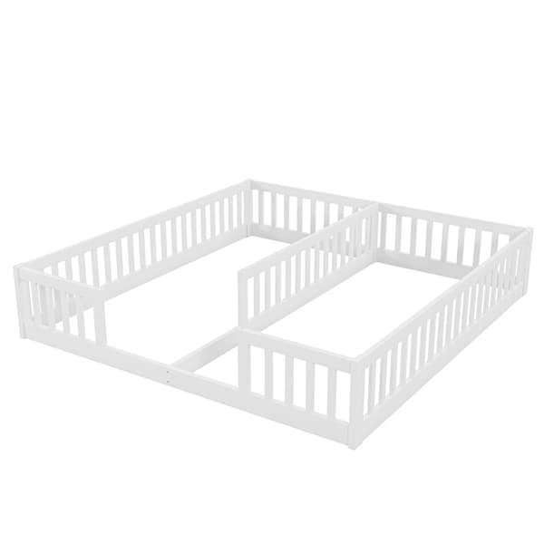 Sängram 90x200 cm barnvänlig med skyddsgaller, familjesäng i massiv furu, minimalistisk stil, vit (utan madrass/ram)