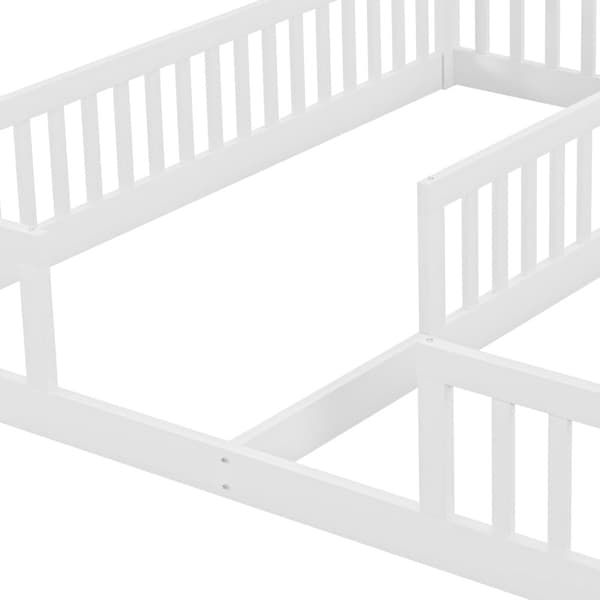 Sängram 90x200 cm barnvänlig med skyddsgaller, familjesäng i massiv furu, minimalistisk stil, vit (utan madrass/ram)