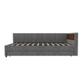 Miniatyrbillede 4 af 11: Daybed 90x200 cm med udtræksseng, LED-belysning, USB-C opladning, opbevaringshylde, hørstof, grå – uden madras