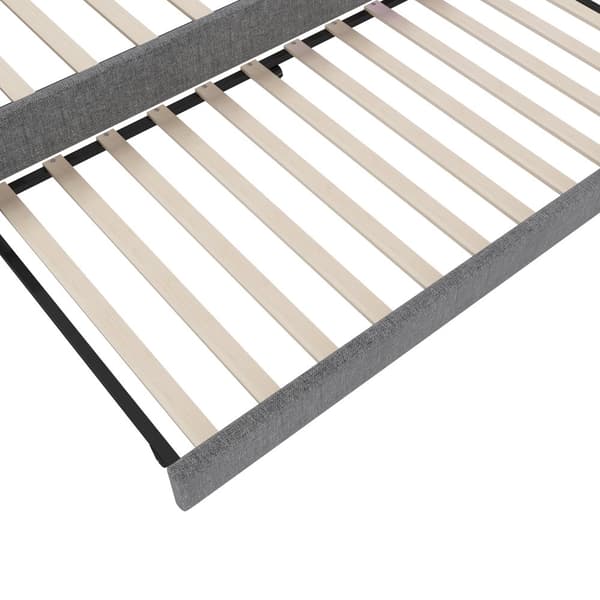 Daybed 90x200 cm med udtræksseng, LED-belysning, USB-C opladning, opbevaringshylde, hørstof, grå – uden madras