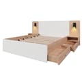 Pikkukuva 6 / 11: Parivuode 140x200 cm LED-valolla, USB, 2 yöpöytää ja 2 laatikkoa – puusänky tammi/valkoinen sälepohjalla ja patjalla