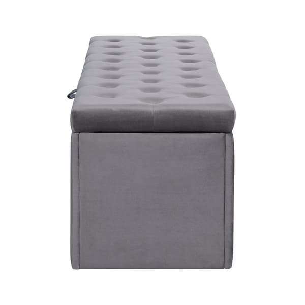 Samettinen istuinpenkki säilytystilalla 138x41x42 cm – Pehmustettu penkki makuuhuoneeseen tai eteiseen – Harmaa