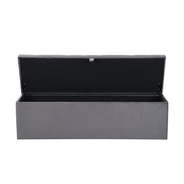 Samettinen istuinpenkki säilytystilalla 138x41x42 cm – Pehmustettu penkki makuuhuoneeseen tai eteiseen – Harmaa