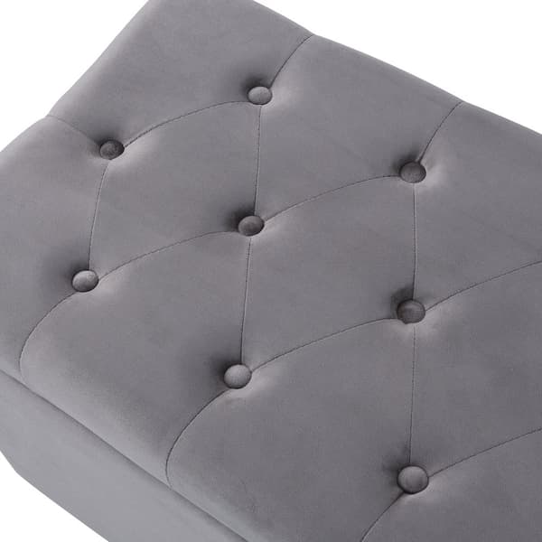 Samettinen istuinpenkki säilytystilalla 138x41x42 cm – Pehmustettu penkki makuuhuoneeseen tai eteiseen – Harmaa