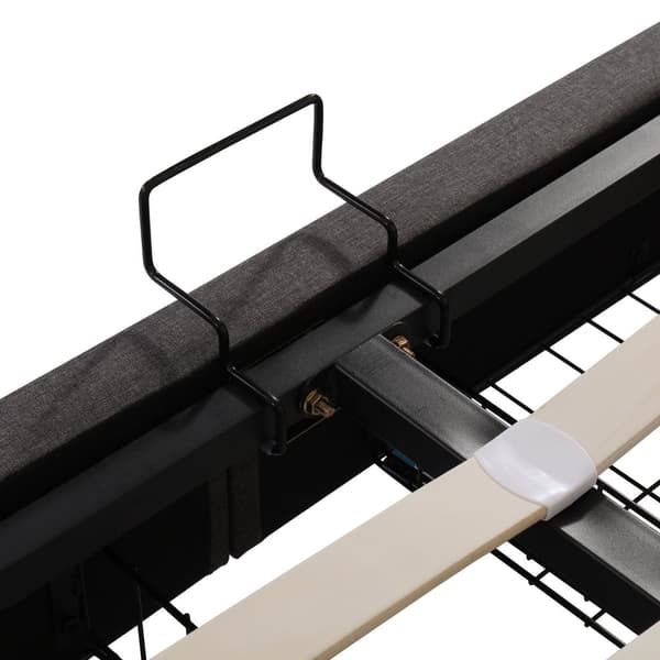 Seng med LED-belysning 160x200 cm – hydraulisk opbevaringsplads, sammenklappelig sengegavl, stålstel, hørstof, grå