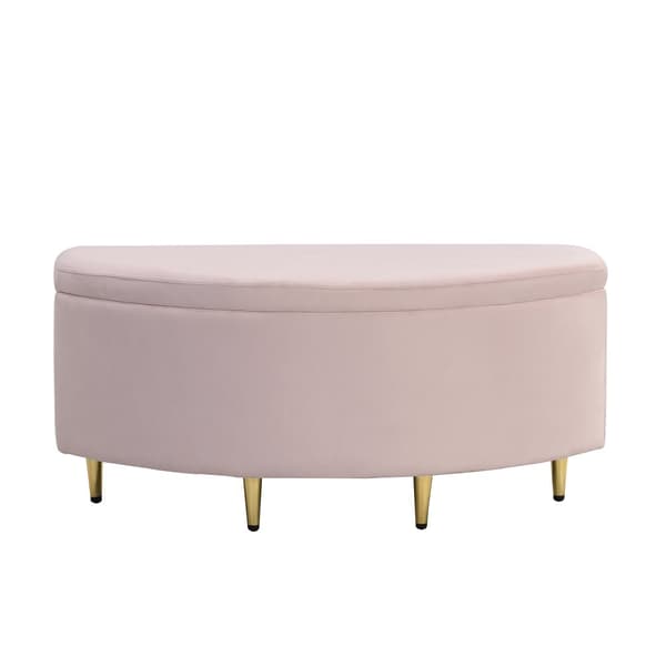 Polstret bænk med opbevaring, Velour shocker med metalben, 90 x 40 x 42 cm, Pink, til entre, stue, soveværelse