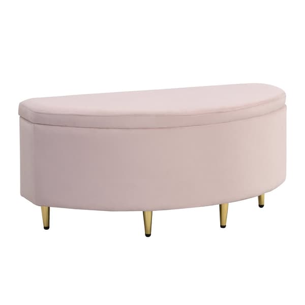 Polstret bænk med opbevaring, Velour shocker med metalben, 90 x 40 x 42 cm, Pink, til entre, stue, soveværelse