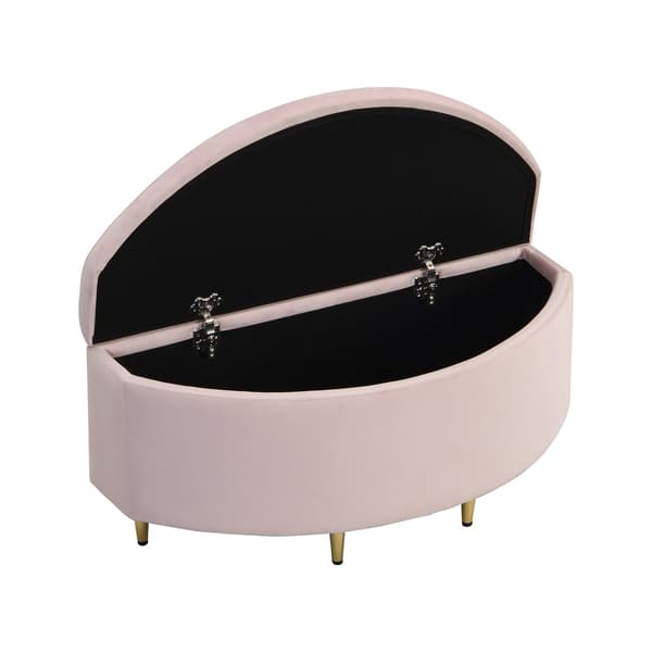 Polstret bænk med opbevaring, Velour shocker med metalben, 90 x 40 x 42 cm, Pink, til entre, stue, soveværelse
