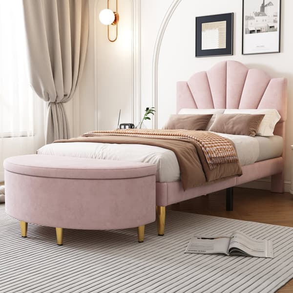 Polstret bænk med opbevaring, Velour shocker med metalben, 90 x 40 x 42 cm, Pink, til entre, stue, soveværelse