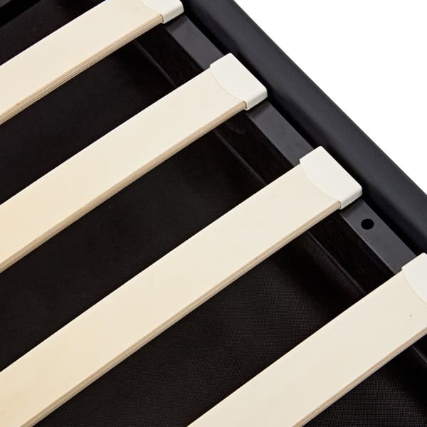 Polstringsbit 160 x 200 cm med USB-Anschluss, LED-Beleuchtung og Stauraum, ohne Matratze, Schwarz, PU-Litschi-Muster