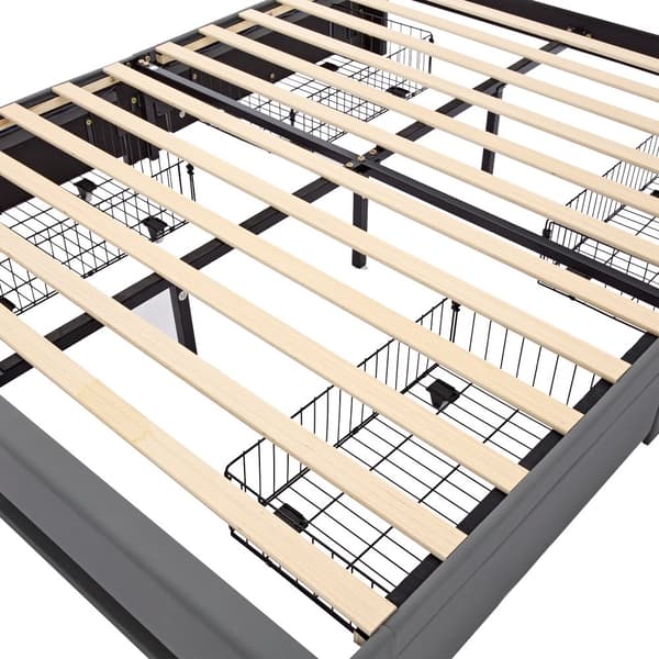 Verhoilukärki 140 x 200 cm USB-portilla, LED-valaistuksella ja neljällä säilytyslaatikolla, ilman patjaa, Harmaa PU-litchee