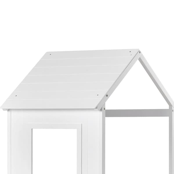 90x200 cm Etagen-kuolain, Kinder-kuolain, Haus-kuolain pojille ja tytöille, tikkailla ja katoksella, bodyef, massiivipuu, valkoinen