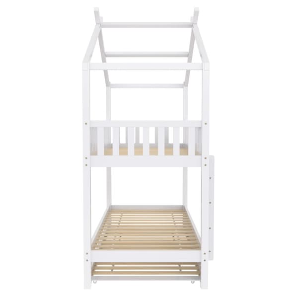 Hausbett Kinderbett Jugendbett 90x200 cm, kolme sänkyä, jatkettava, tilaa säästävä design, valkoinen