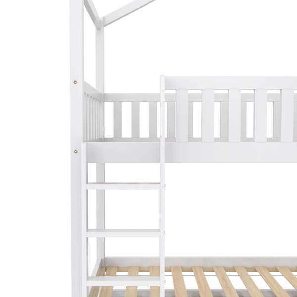Hausbett Kinderbett Jugendbett 90x200 cm, tre senge, udtrækkelig, pladsbesparende design, Hvid