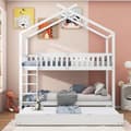 Pikkukuva 1 / 10: Hausbett Kinderbett Jugendbett 90x200 cm, kolme sänkyä, jatkettava, tilaa säästävä design, valkoinen
