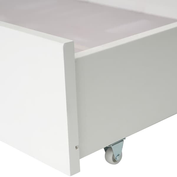 Doppelbett Kinder-kuolain kotelon muotoinen, 90 x 200 cm, isot säilytyslaatikot, Kiefernholz, ilman patjaa, valkoinen + puun väri