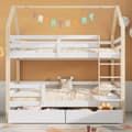 Miniatyrbillede 1 af 9: Doppelbett Kinder bid i husform, 90 x 200 cm, store opbevaringsbokse, Kiefernholz, uden madras, hvid + træfarve