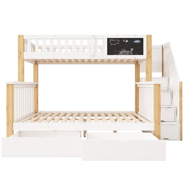 Kinder-Etagen bid, Doppelbitt, multifunktionel med Tafel og Schubladen, uden madras, hvid + lys eg, 90x200 + 140x200