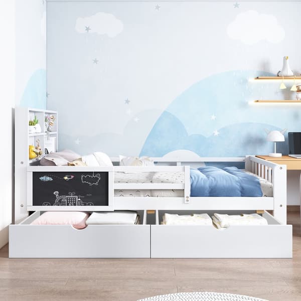 Multifunktions Kinder Bite, med skuffer og bræt, uden madras, hvid, 90x200