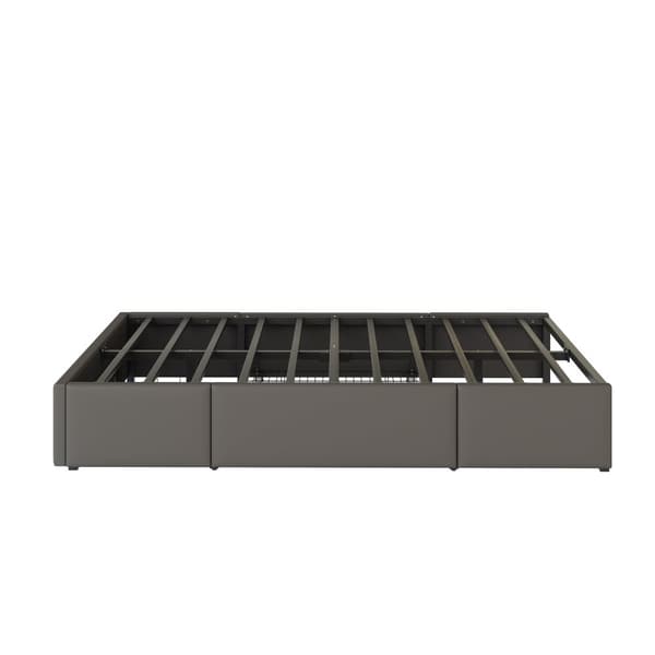 Sengestel 90x200 med skuffer, PU læder, uden sengegavl, med LED-lys, metal latten platform, til moderne soveværelser, grå