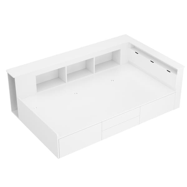 Lastensänky 90x200 cm, Yhden hengen sänky, Monitoimilaite laatikoilla, Kirjahylly ja säilytyskaappi, Säilytyslaatikko, ilman patjaa, valkoinen