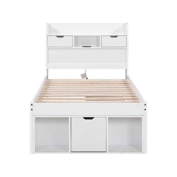 Yhden hengen sänky 90x200 cm, USB-portilla, laatikoilla ja säilytystilalla, monikäyttöinen, ilman patjaa, valkoinen