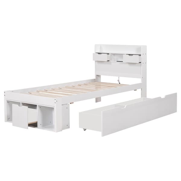 Yhden hengen sänky 90x200 cm, USB-portilla, laatikoilla ja säilytystilalla, monikäyttöinen, ilman patjaa, valkoinen