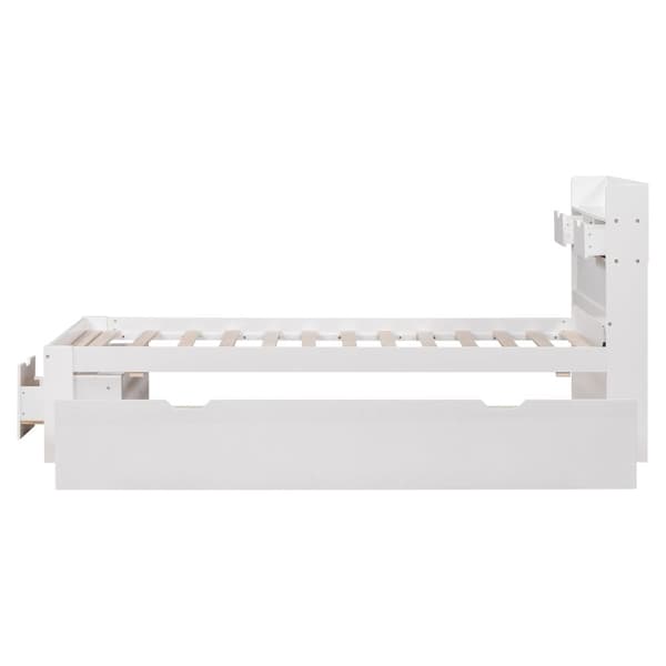 Yhden hengen sänky 90x200 cm, USB-portilla, laatikoilla ja säilytystilalla, monikäyttöinen, ilman patjaa, valkoinen