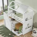 Miniatyrbillede 2 af 10: Kinder-Etagenbit 90x200 cm, Multifunktionel Bett med Stauraum Treppe, Schubladen & Regalen, Extra Stauraum, Kiefer & MDF, Weiß