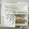 Miniatyrbillede 1 af 10: Kinder-Etagenbit 90x200 cm, Multifunktionel Bett med Stauraum Treppe, Schubladen & Regalen, Extra Stauraum, Kiefer & MDF, Weiß