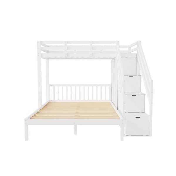 Etagen kuolain vaatekaapilla, 90*200cm+140*200cm, monitoiminen lastensänky, säilytysportailla, ilman patjaa, valkoinen