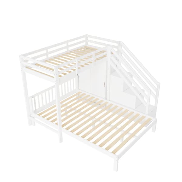 Etagen kuolain vaatekaapilla, 90*200cm+140*200cm, monitoiminen lastensänky, säilytysportailla, ilman patjaa, valkoinen