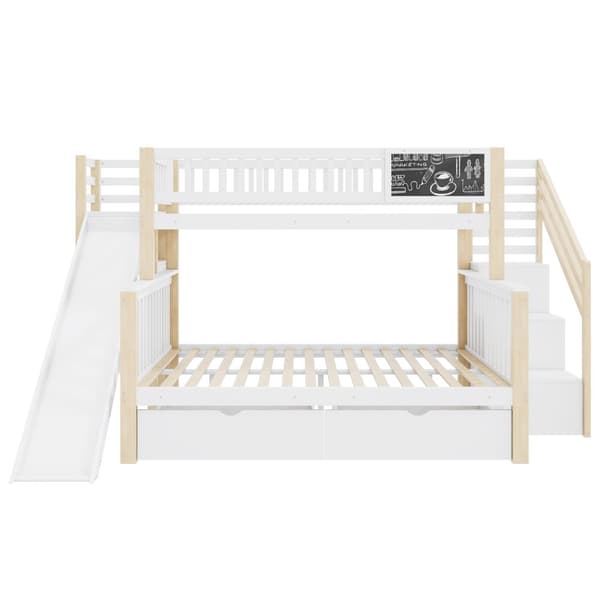 Hausbett, Kinderbett, Etagenbett, Graffiti-Brett, Treppe, Aufbewahrung, Slider, Tafel, 140*200cm & 90*200cm, Weiß
