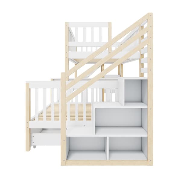 Hausbett, Kinderbett, Etagenbett, Graffiti-Brett, Treppe, Aufbewahrung, Slider, Tafel, 140*200cm & 90*200cm, Weiß