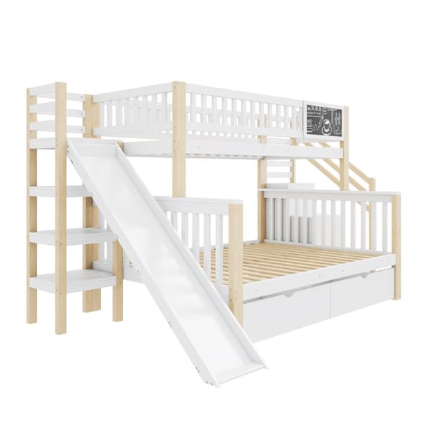 Hausbett, Kinderbett, Etagenbett, Graffiti-Brett, Treppe, Aufbewahrung, Slider, Tafel, 140*200cm & 90*200cm, Weiß