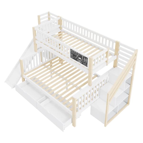 Hausbett, Kinderbett, Etagenbett, Graffiti-Brett, Treppe, Aufbewahrung, Slider, Tafel, 140*200cm & 90*200cm, Weiß