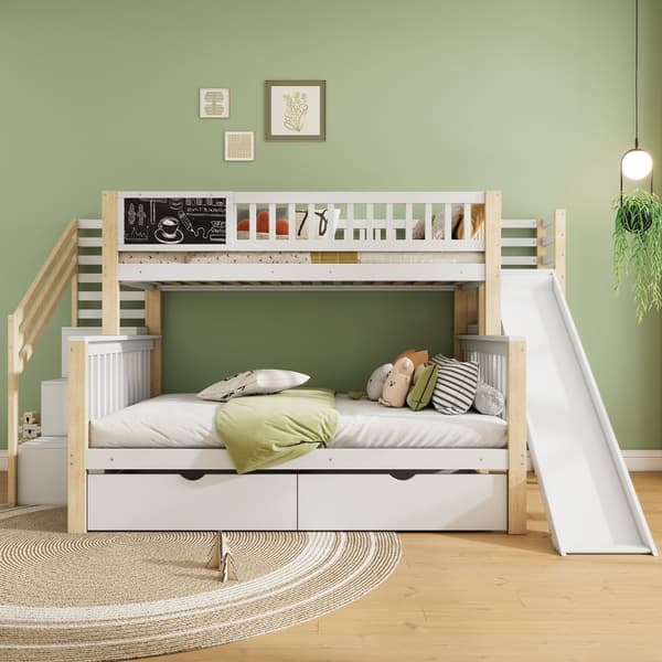 Hausbett, Kinderbett, Etagenbett, Graffiti-Brett, Treppe, Aufbewahrung, Slider, Tafel, 140*200cm & 90*200cm, Weiß
