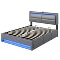 Pikkukuva 6 / 9: Verhoilukärki 140x190 cm, hydrauliikka, USB-portilla, LED-valaistuksella ja 3 säilytyslaatikolla, ilman patjaa, harmaa PU-litsikuvio