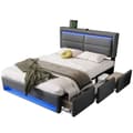 Pikkukuva 7 / 9: Verhoilukärki 140x190 cm, hydrauliikka, USB-portilla, LED-valaistuksella ja 3 säilytyslaatikolla, ilman patjaa, harmaa PU-litsikuvio