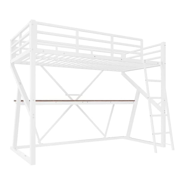 Hems, 90 x 200 cm, Jernstel, LED lyskæde, Gelænder, Trappe, Skrivebord, Uden madras, Hvid