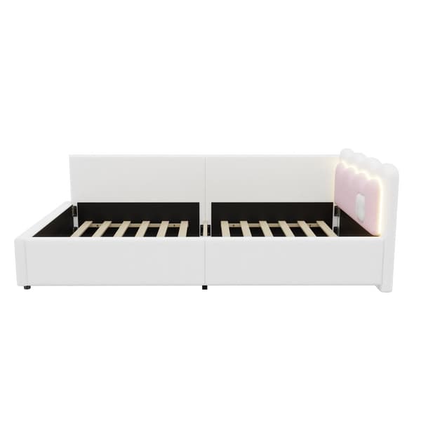 Daybett 90x200cm - Tagesbitt, Schlafsofa, LED-Umgebungslicht med fjernbetjening - Vliesimitate, hvid