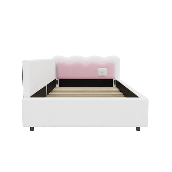 Daybett 90x200cm - Tagesbitt, Schlafsofa, LED-Umgebungslicht med fjernbetjening - Vliesimitate, hvid