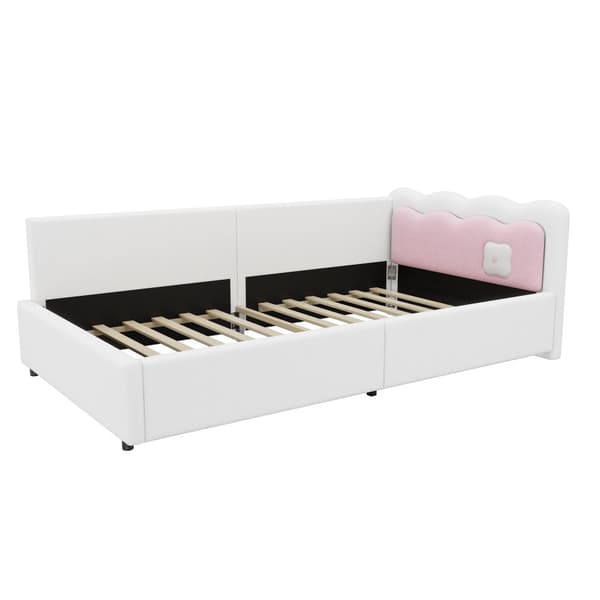 Daybett 90x200cm - Tagesbitt, Schlafsofa, LED-Umgebungslicht med fjernbetjening - Vliesimitate, hvid