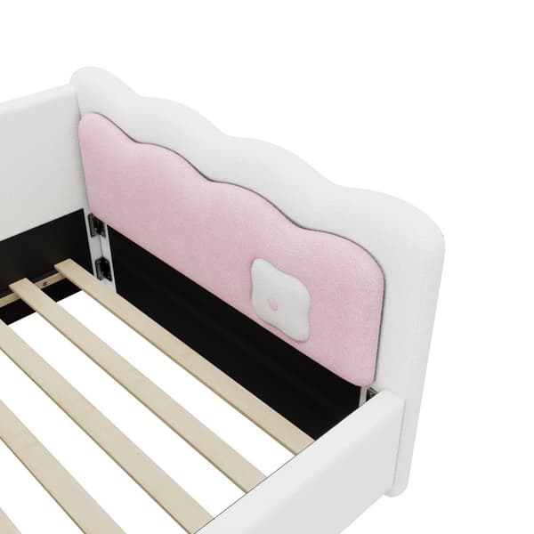 Daybett 90x200cm - Tagesbitt, Schlafsofa, LED-Umgebungslicht med fjernbetjening - Vliesimitate, hvid
