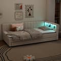 Pikkukuva 3 / 11: Daybett 90x200cm - Tagesbitt, Schlafsofa, USB+Type C, LED-Umgebungslicht, Ausziehbar, Lättost - Leinen, Beige