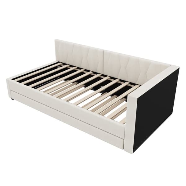 Daybett 90x200cm - Tagesbitt, Schlafsofa, USB+Type C, LED-Umgebungslicht, Ausziehbar, Lättost - Leinen, Beige