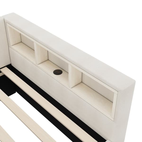 Daybett 90x200cm - Tagesbitt, Schlafsofa, USB+Type C, LED-Umgebungslicht, Ausziehbar, Lättost - Leinen, Beige