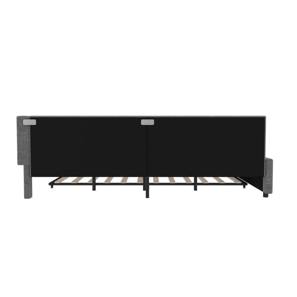 Daybett 140x200cm - Tagesbitt, Schlafsofa, USB+Type C, LED-Umgebungslicht, Ausziehbar, Lättrust - Leinen, Harmaa