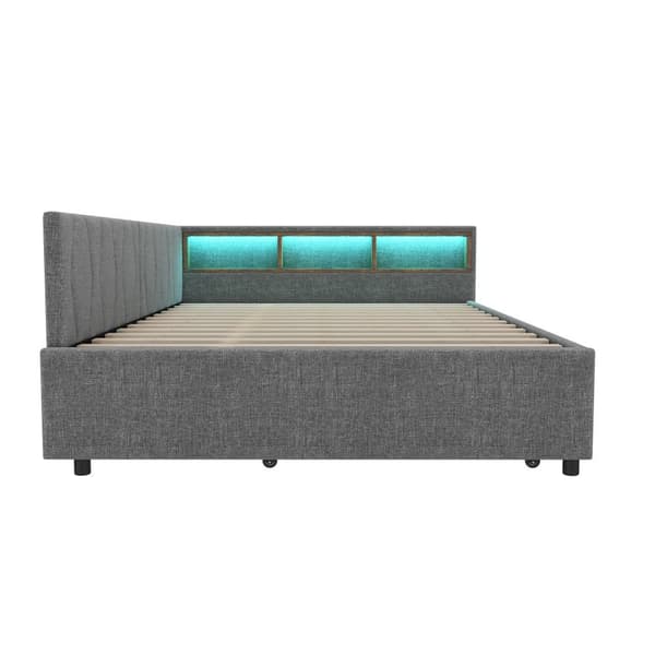 Daybett 140x200cm - Tagesbitt, Schlafsofa, USB+Type C, LED-Umgebungslicht, Ausziehbar, Lättrust - Leinen, Harmaa