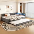 Pikkukuva 2 / 11: Daybett 140x200cm - Tagesbitt, Schlafsofa, USB+Type C, LED-Umgebungslicht, Ausziehbar, Lättrust - Leinen, Harmaa